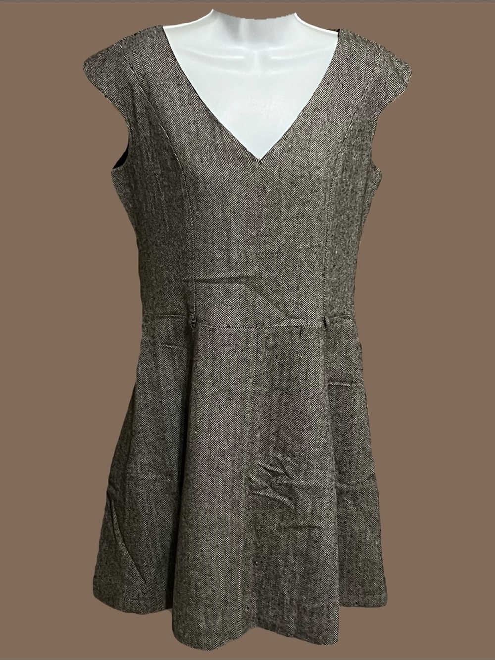 Tailored Brown V-Neck Mini Dress